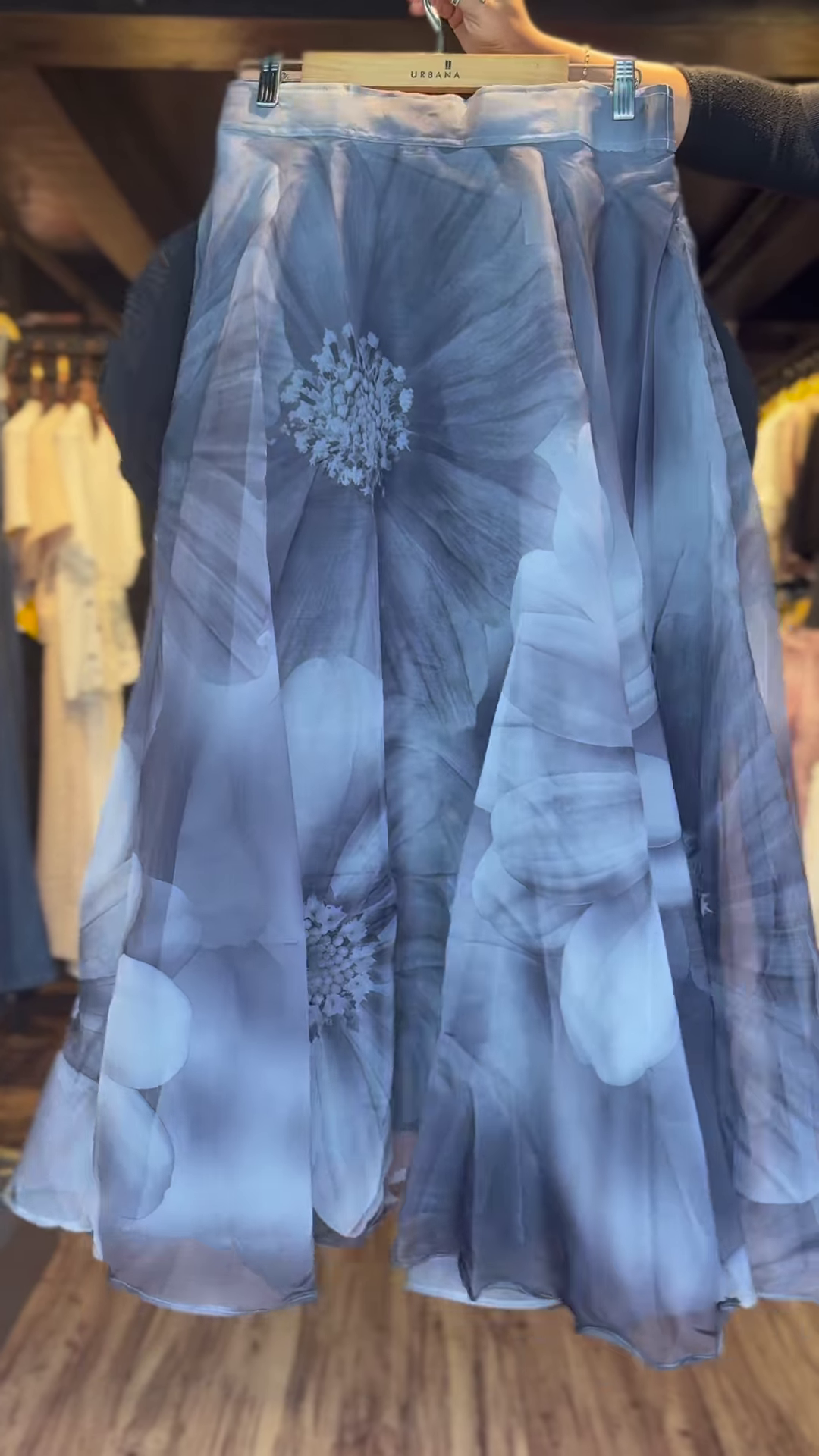 Women’s Black Textured Top with Gray Floral Sheer Skirt – Contemporary Boutique Layered Look