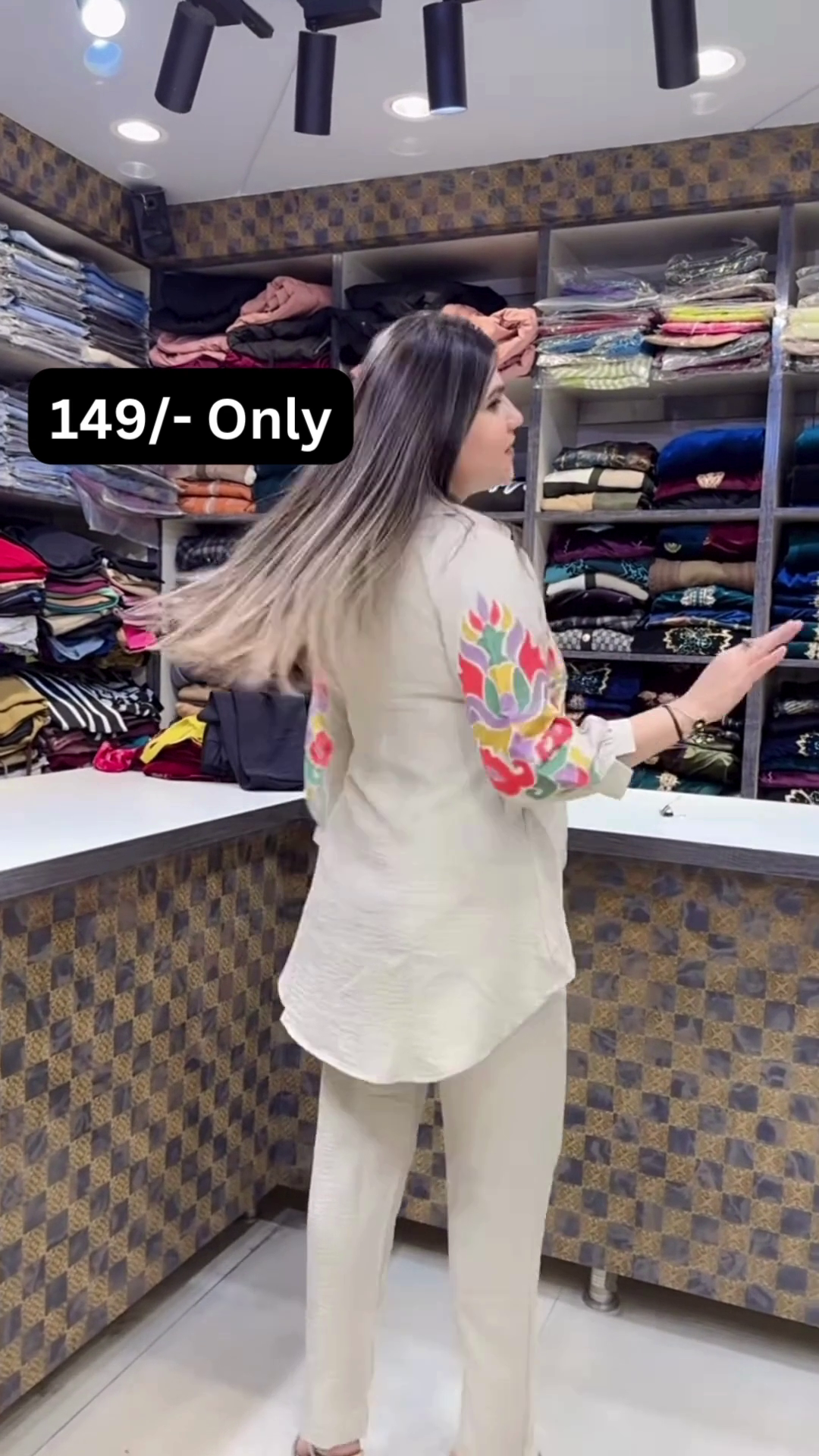 Light Beige Embroidered Kurta with Multicolor Threadwork – Festive Ethnicwear for Retail Displays