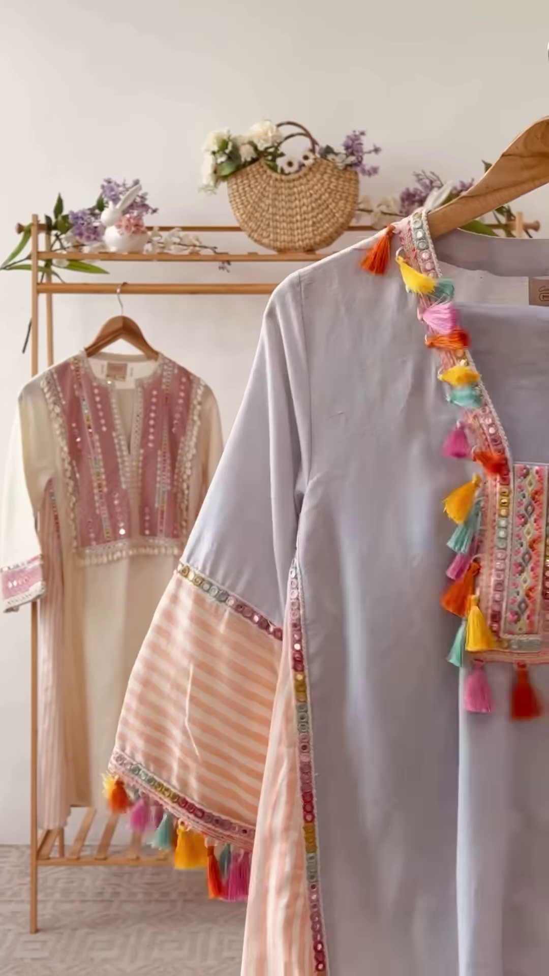 Women’s Baby Pink Beaded Kurti with Shell Accents – Premium Embroidered Ethnicwear for Boutique Collections