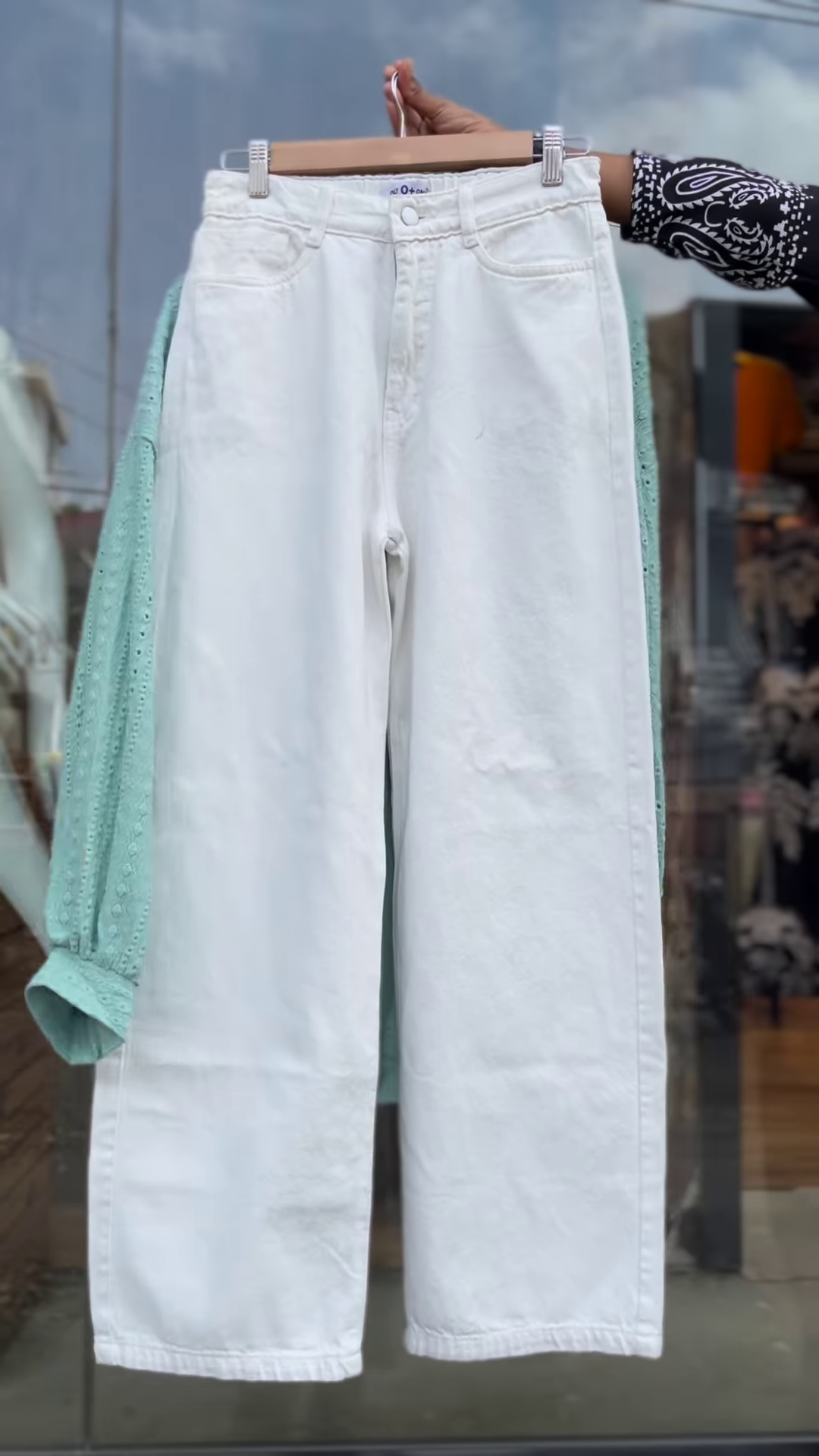 Mint Green Eyelet Shirt with White Tank Top & Shorts Co-ord