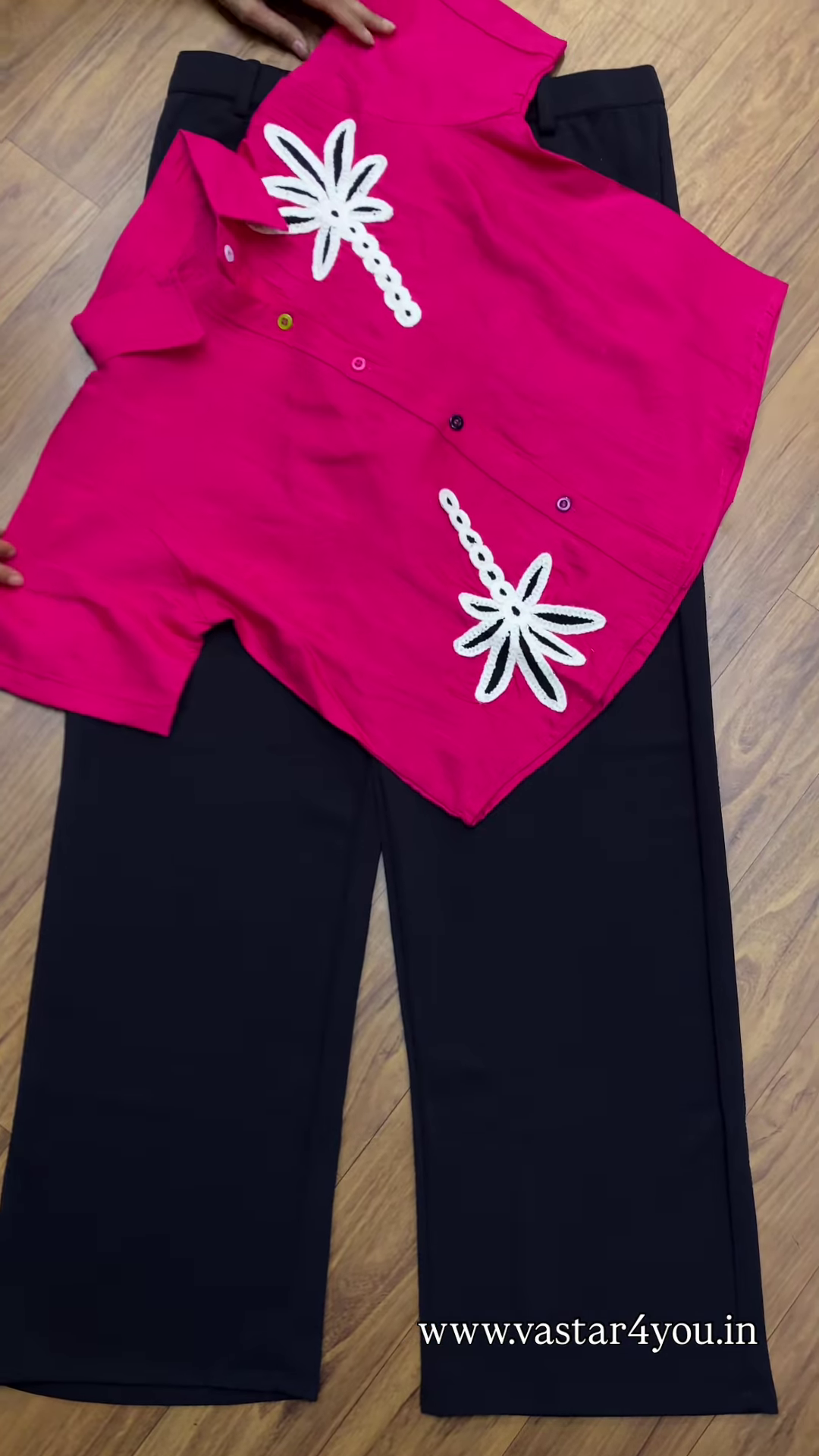 π Stylish Purple Embroidered Shirt & Black Wide-Leg Pants Set π€