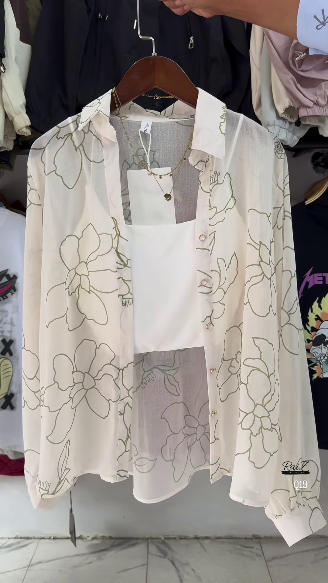 ๐ธ Breezy White Sheer Floral Oversized Shirt & White Crop Top Set ๐ค