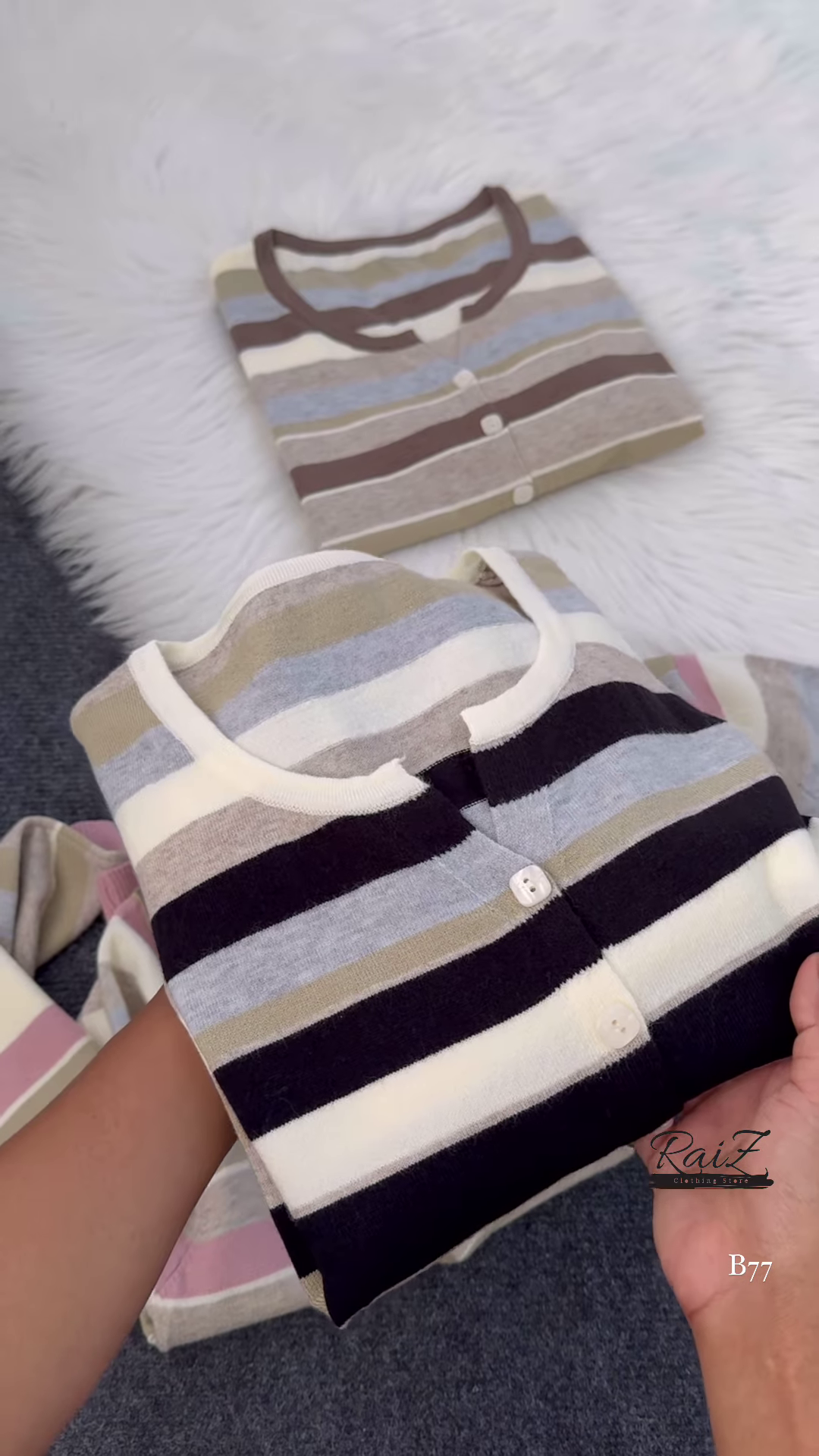 Striped Knit Button-Front Cardigan – Soft Neutrals, Effortless Chic 🤎🤍