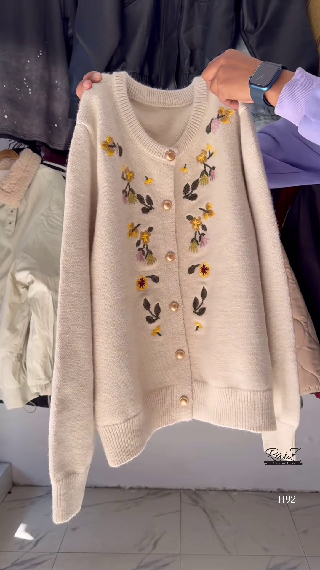 Floral Embroidered Knit Cardigan with Gold Buttons 🧥 Available in Red, Black, Lavender, Mustard & Rose Pink