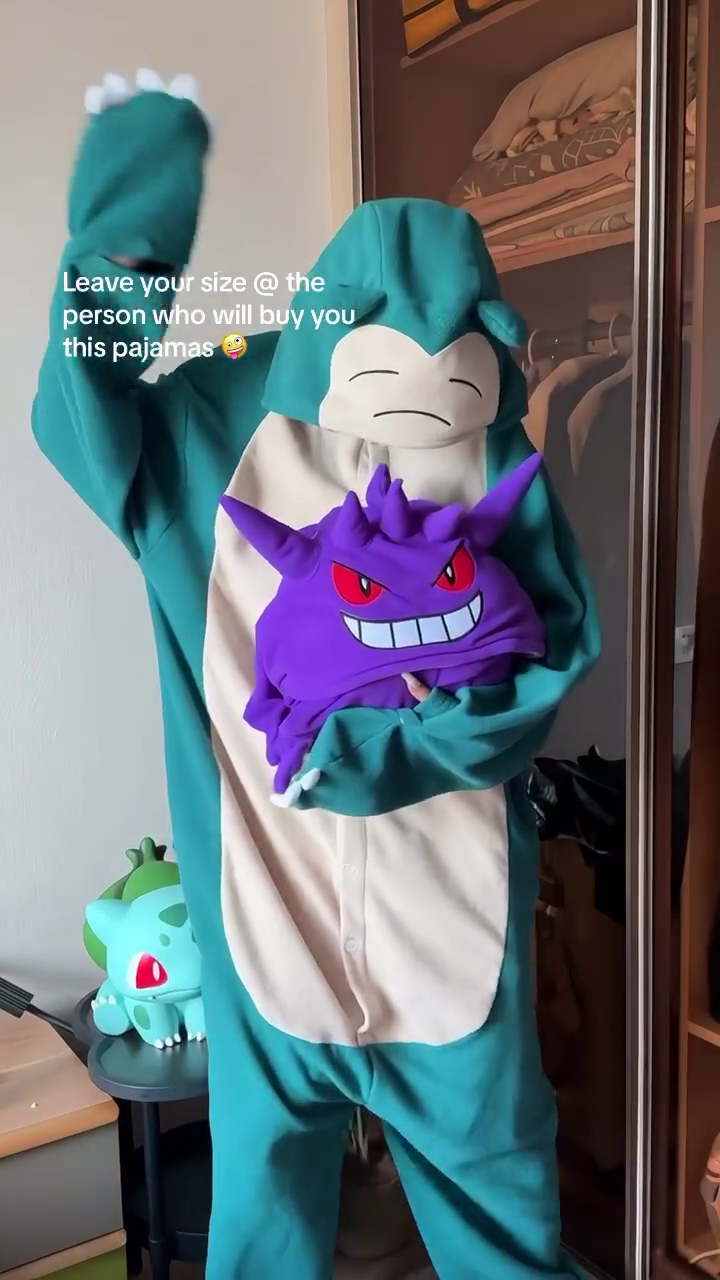 Character Onesie Pajamas 🐾 Cozy Hooded Styles – Eevee, Snorlax & Cartoon Purple