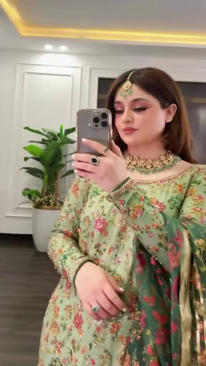 Graceful Green Floral Printed Suit with Embroidered Palazzo & Dupatta