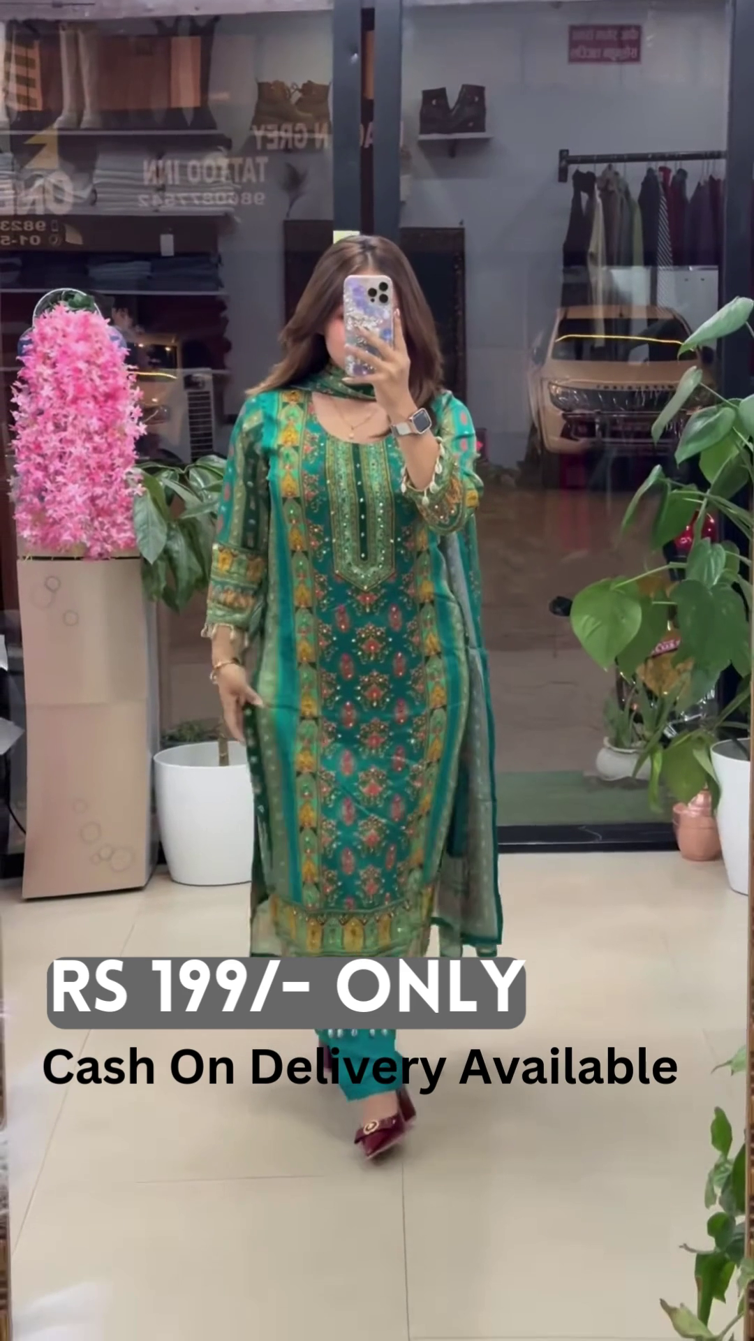 Elegant Teal & Gold Printed Kurta Set with Dupatta – Timeless Grace