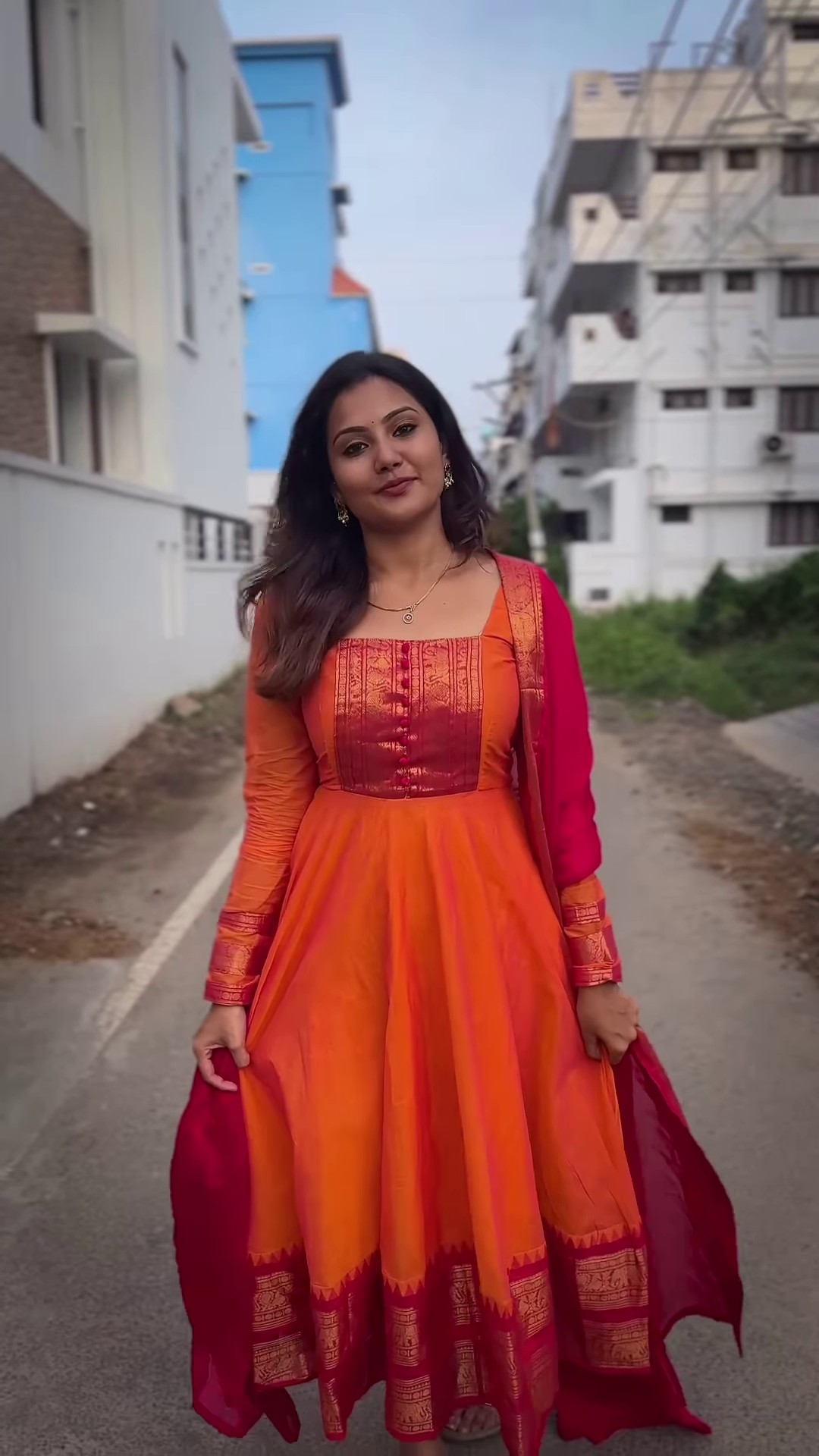 Royal Purple Anarkali Suit with Gold Zari Border & Dupatta