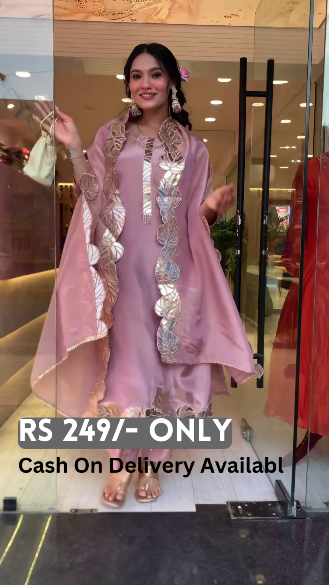 Soft Pink Embroidered Kurti with Chiffon Dupatta