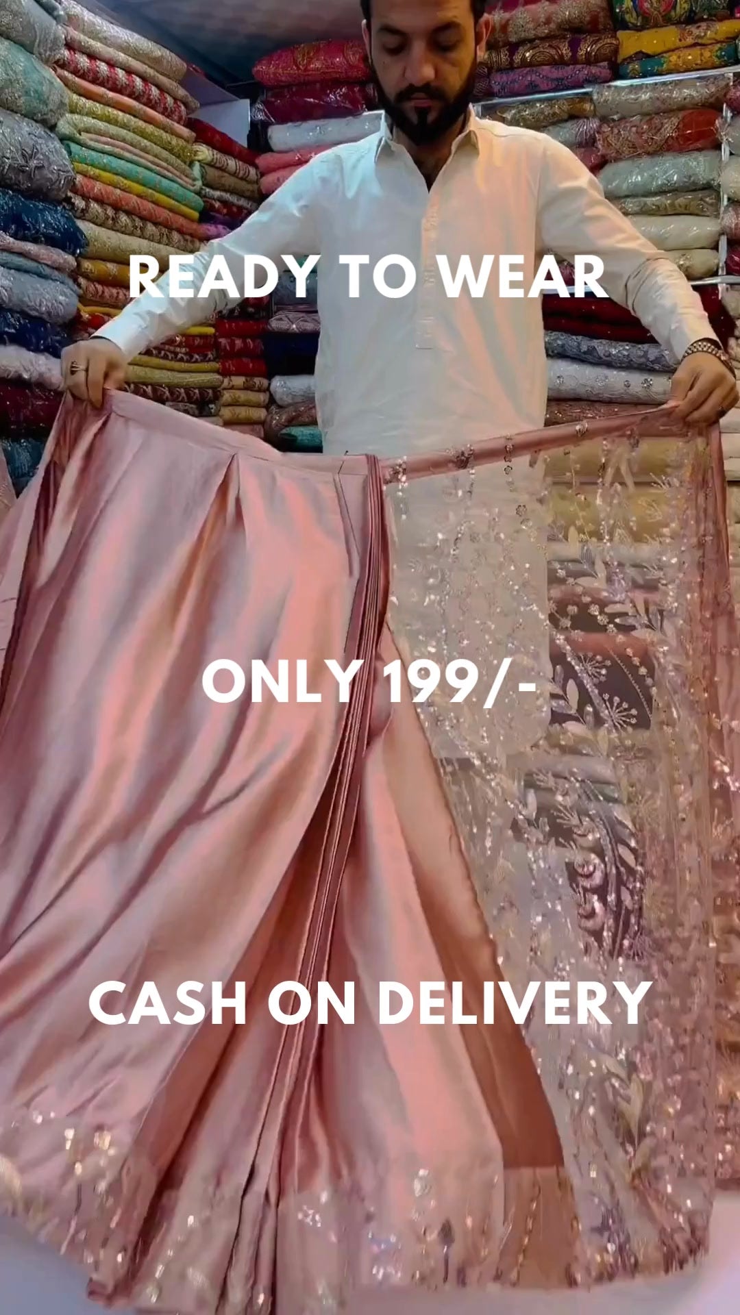 Ready To Wear Pink organza saree with embellishments