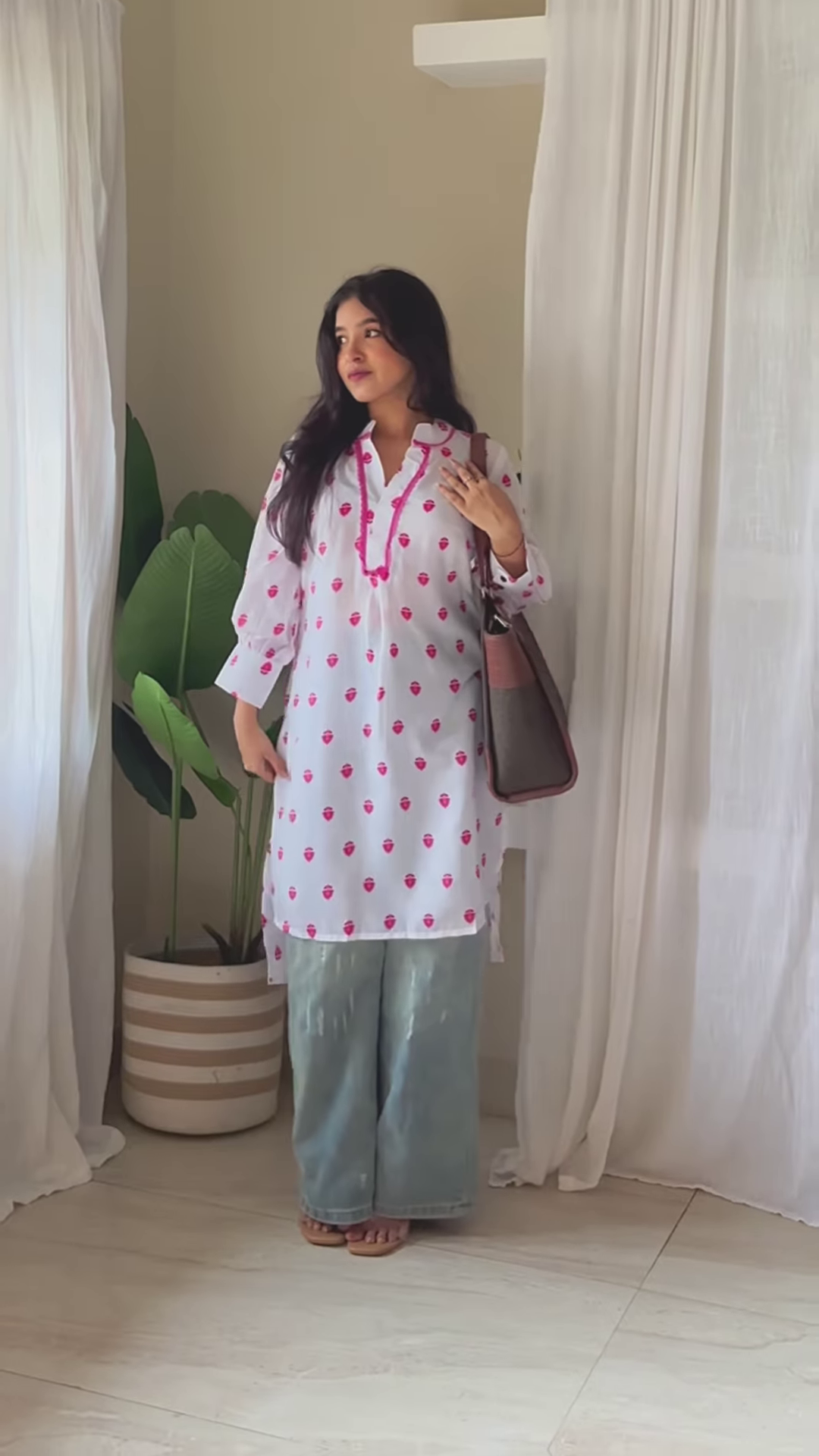 Blue Floral Kurta Set in Sunlit Interior – Graceful Everyday Elegance