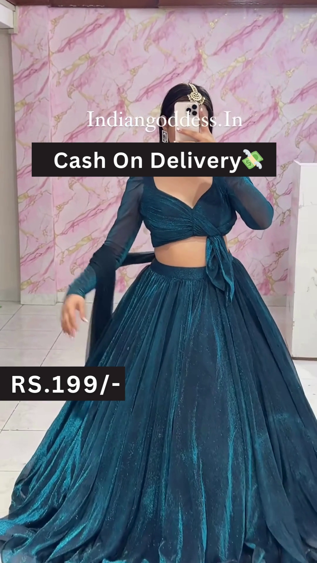 Teal Blue Indo-Western Lehenga Set with Full-Sleeve Crop Top – Casual Ethnic Fusion at Budget-Friendly Style