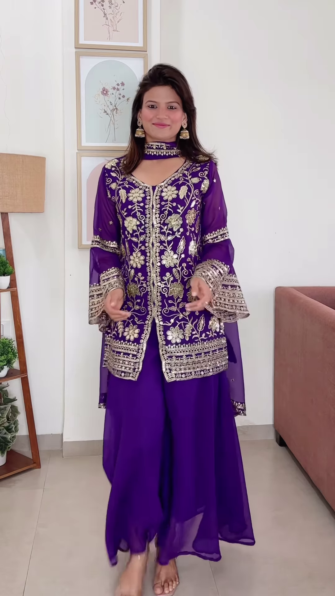 Luxe Golden Velvet Embroidered Suit Set with Dupatta