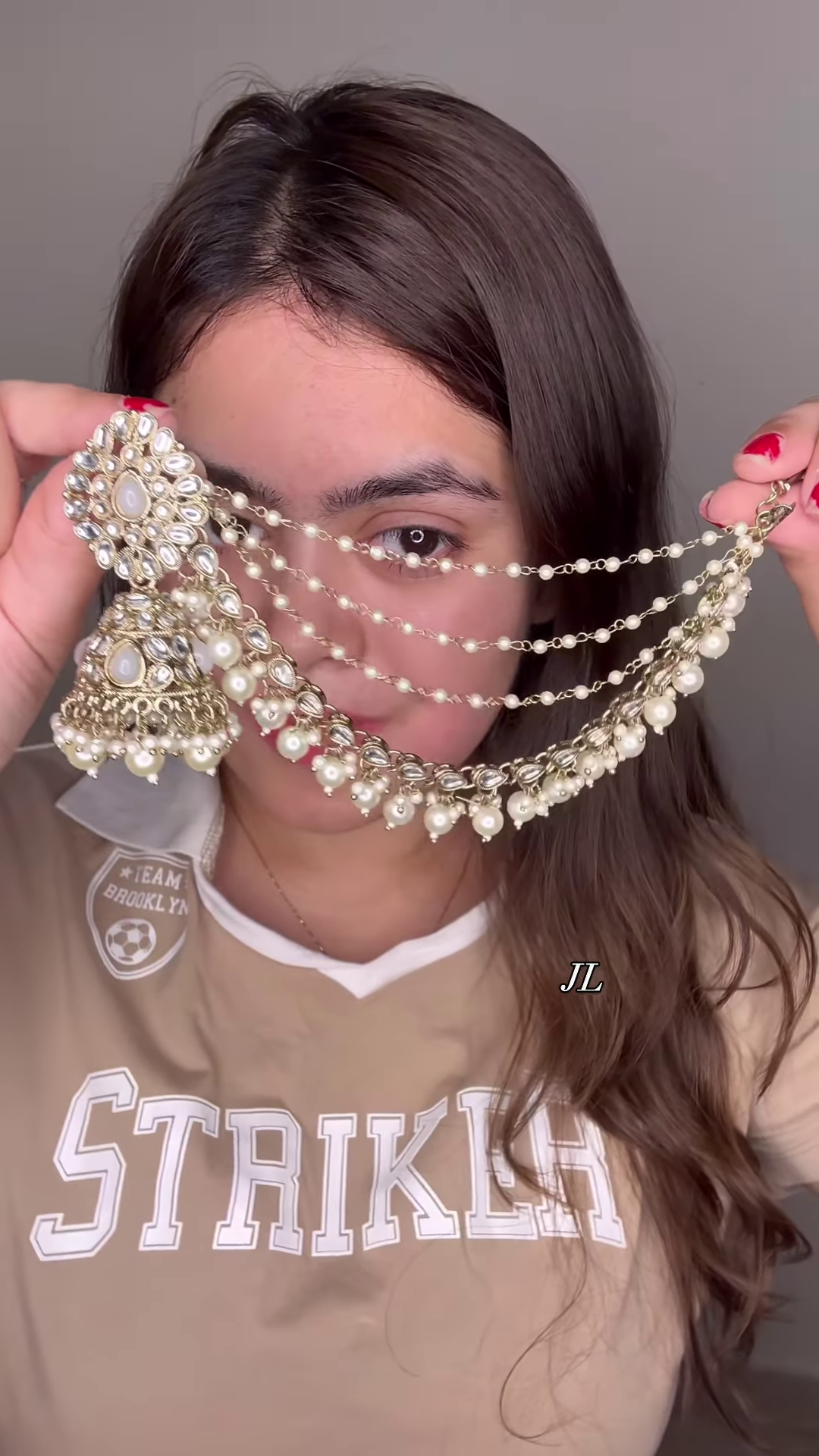 Elegant Gold-Toned Jhumka Earrings with Kundan, Colorful Beads, and Multi-Chain Pearl Earchain