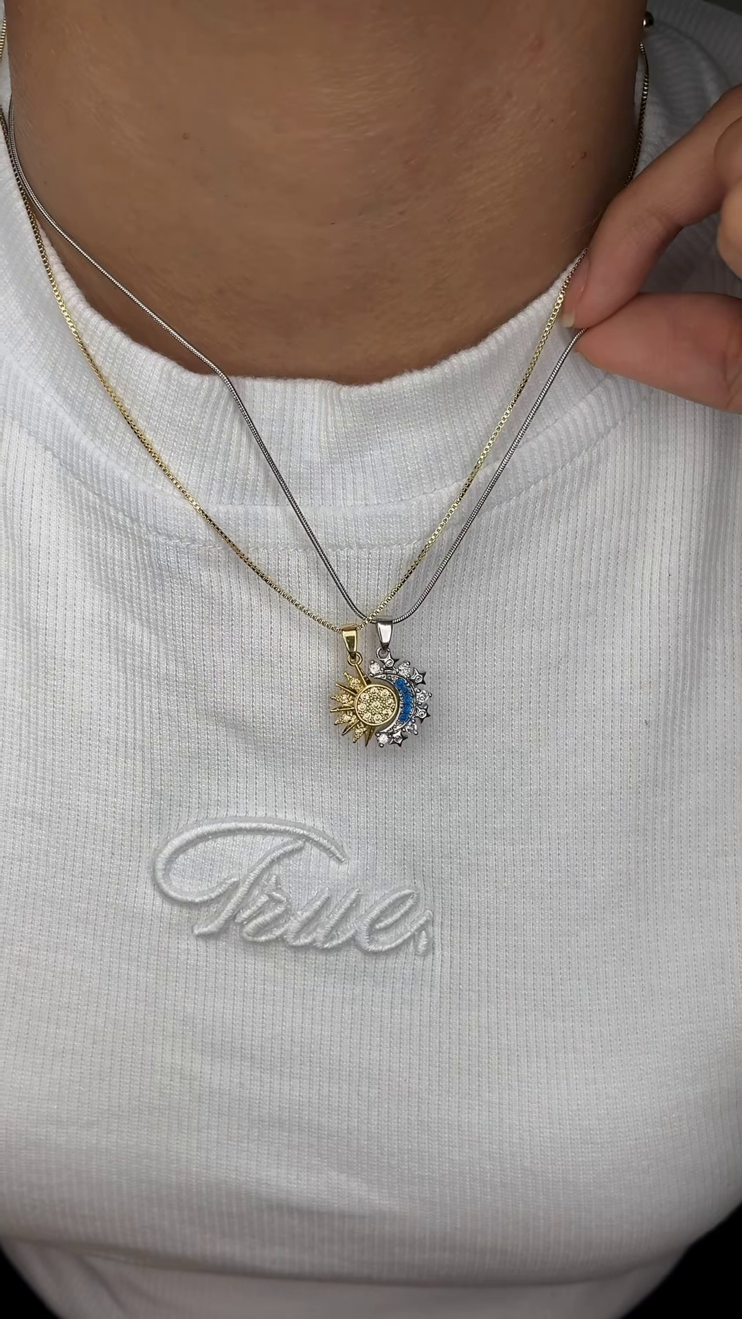 Celestial Sun and Moon Necklace Set – Mismatched Metal Layered Pendants