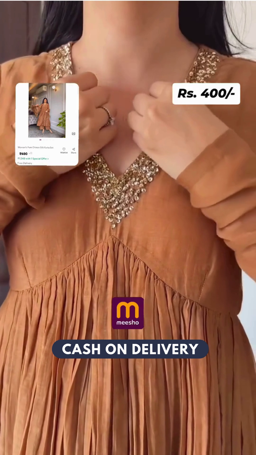 Sublime Brown Color Pure Chinon Silk Embroidery Sharara Suit