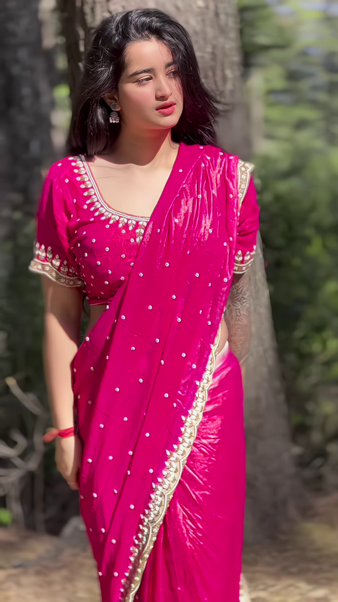 Magenta Velvet Saree with Pearl Detailing