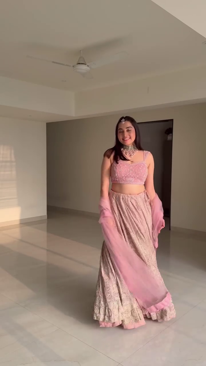 Elegant Blush Pink Embroidered Net Lehenga Set – Perfect for Weddings & Festive Occasions