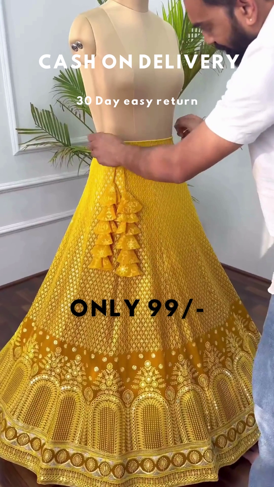 Yellow Colored Party wear Embroidered Lehenga Choli