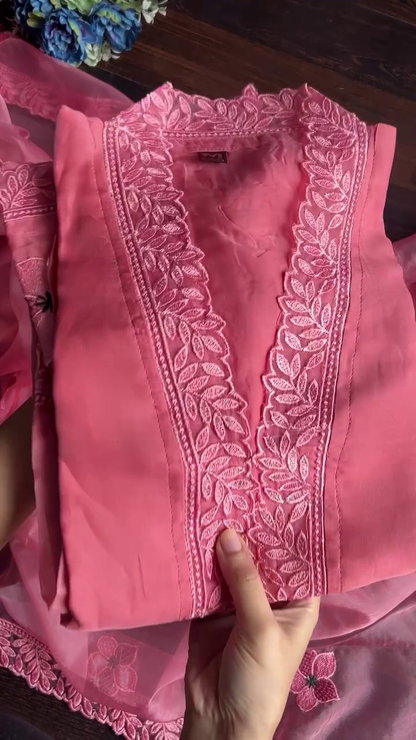 FANCY MUSLIN THREAD WORK TOP BOTTOM WITH DUPATTA YELLOW