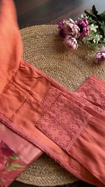 Floral Printed Round Neck Three-Quarter Sleeves Kurta with Palazzos