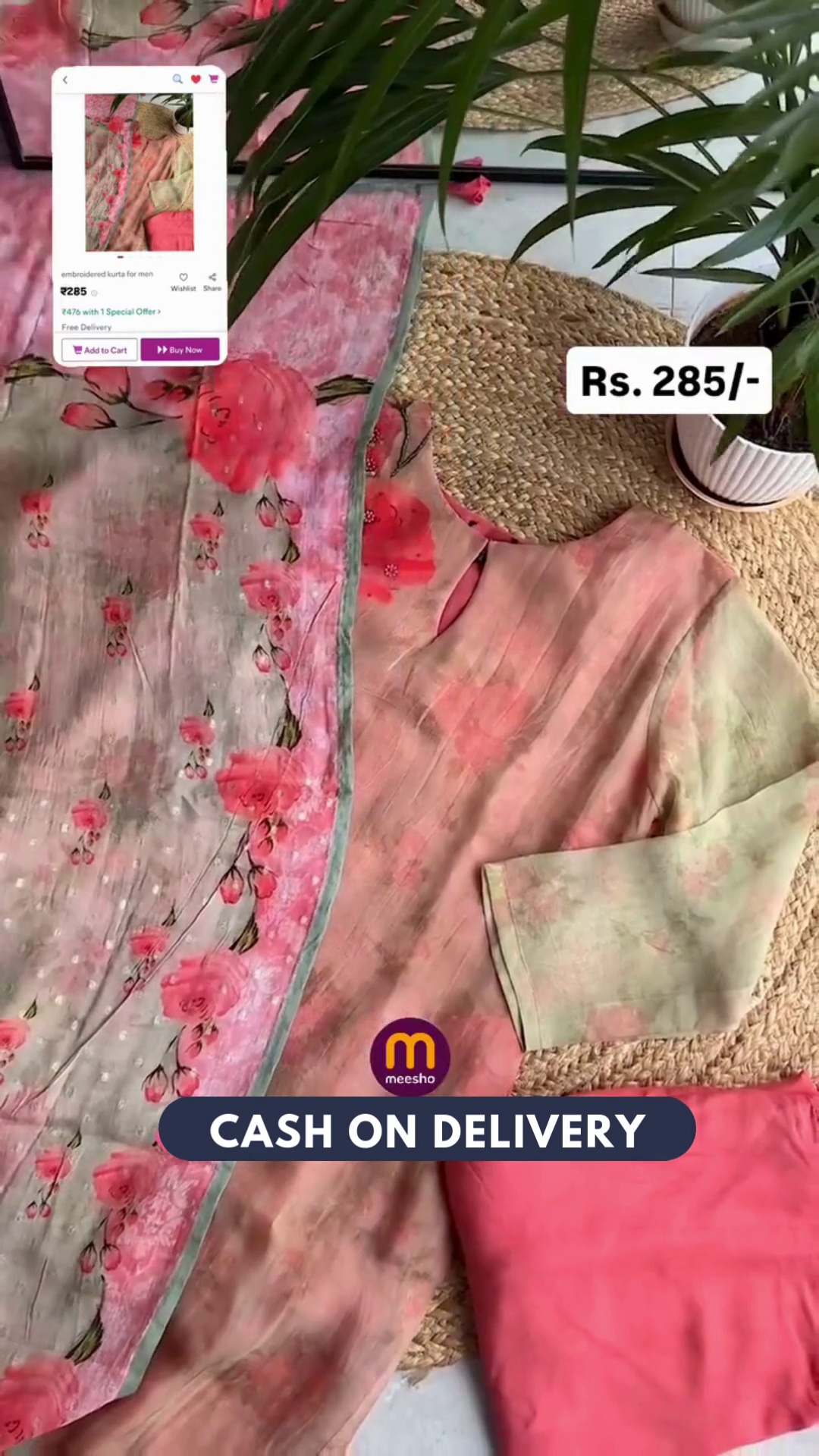 Floral Printed Regular Pure Cotton Anarkali Kurta & Trousers With Dupatta