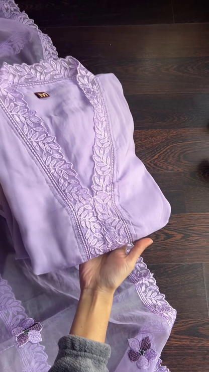 FANCY MUSLIN THREAD WORK TOP BOTTOM WITH DUPATTA YELLOW