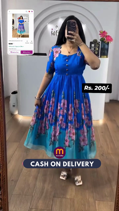 Trendy Kota Fabric Frock with One Side Pocket & Full Lining - Stylish Printed Design