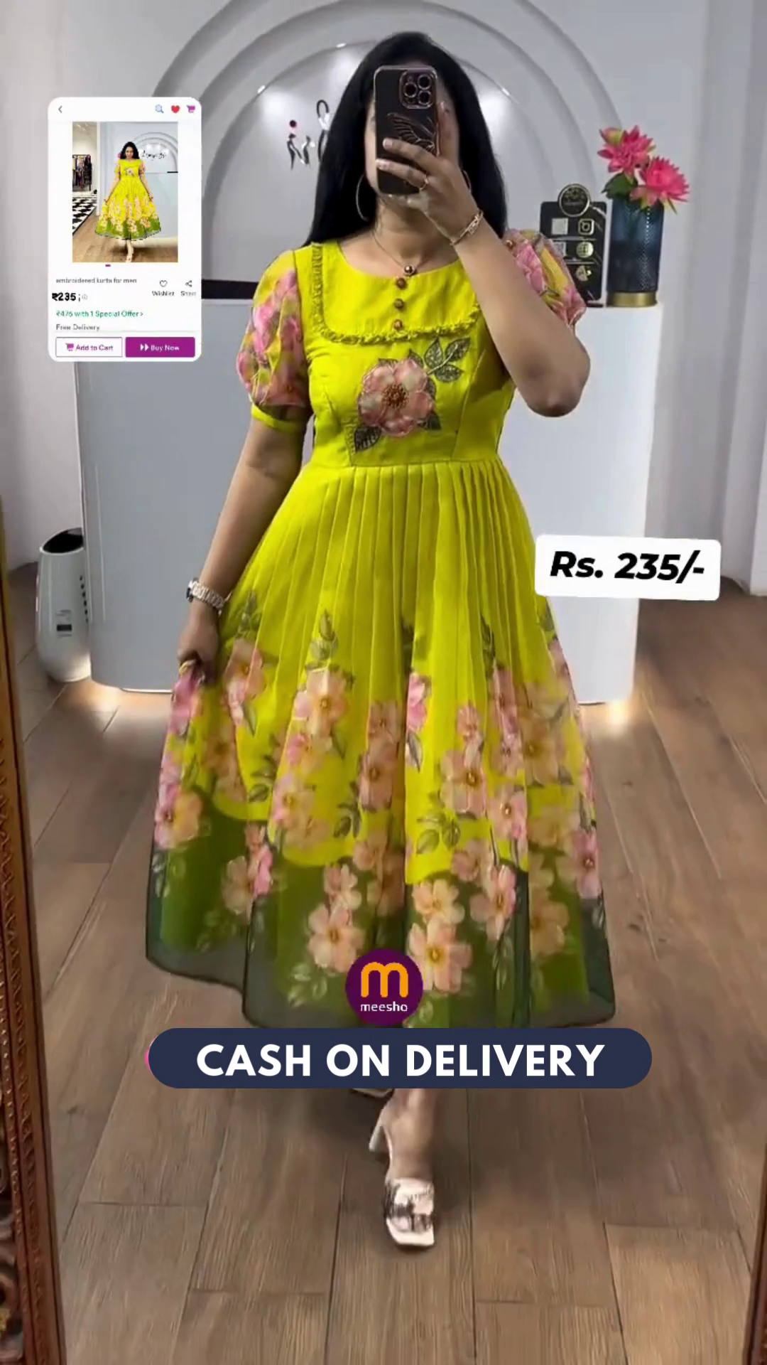 Trendy Kota Fabric Frock with One Side Pocket & Full Lining - Stylish Printed Design