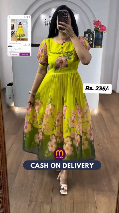 Trendy Kota Fabric Frock with One Side Pocket & Full Lining - Stylish Printed Design