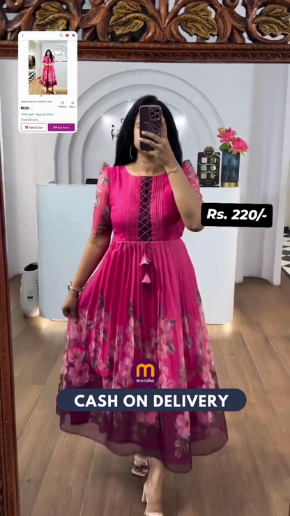 Trendy Kota Fabric Frock with One Side Pocket & Full Lining - Stylish Printed Design