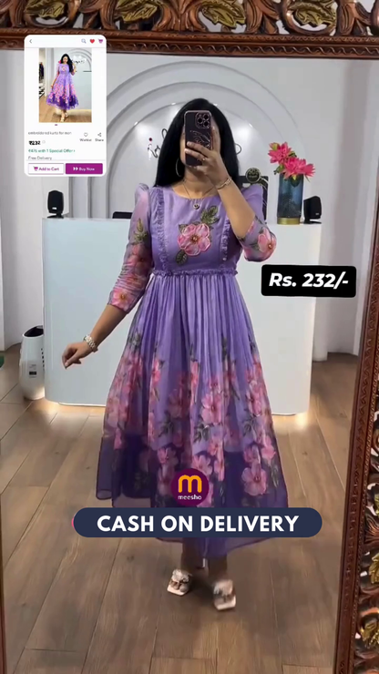 Trendy Kota Fabric Frock with One Side Pocket & Full Lining - Stylish Printed Design