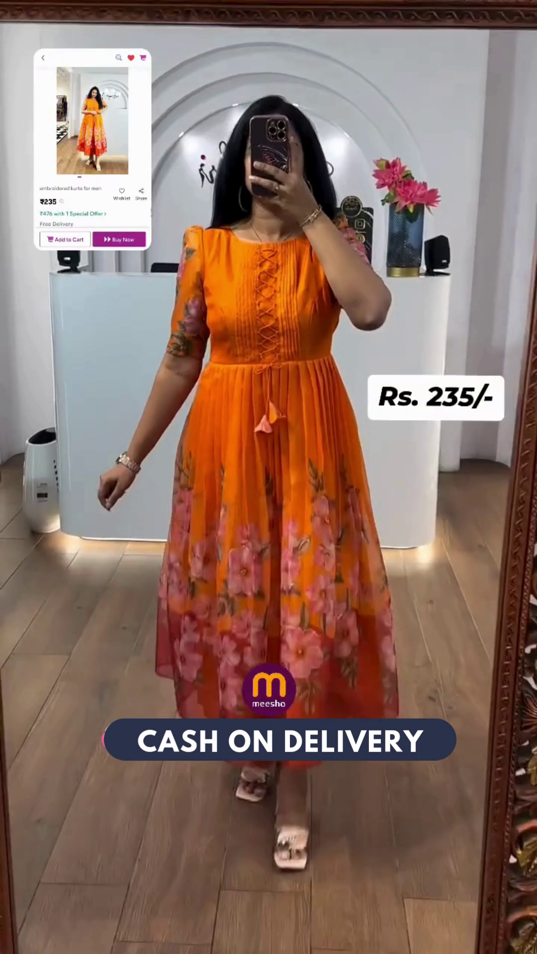 Trendy Kota Fabric Frock with One Side Pocket & Full Lining - Stylish Printed Design