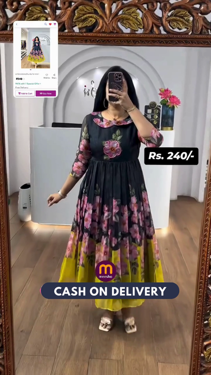 Trendy Kota Fabric Frock with One Side Pocket & Full Lining - Stylish Printed Design