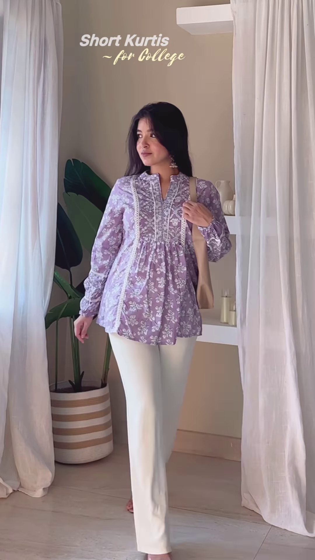 Floral Short Kurti with Lace Detailing