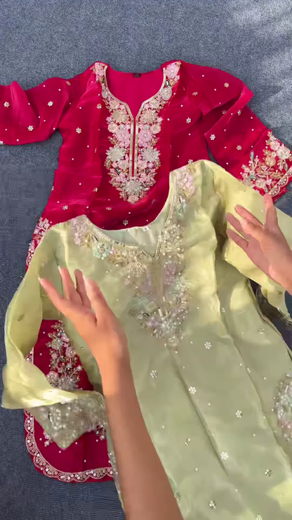 Red Embroidered Party Wear Kurti with Pearl & Mirror Work – Traditional Glam Look for Festive Occasions