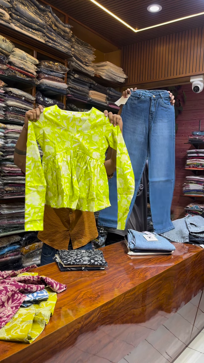 Black Floral Peplum Top with White Straight Pants – Chic Casual Co-Ord Set for Everyday Elegance