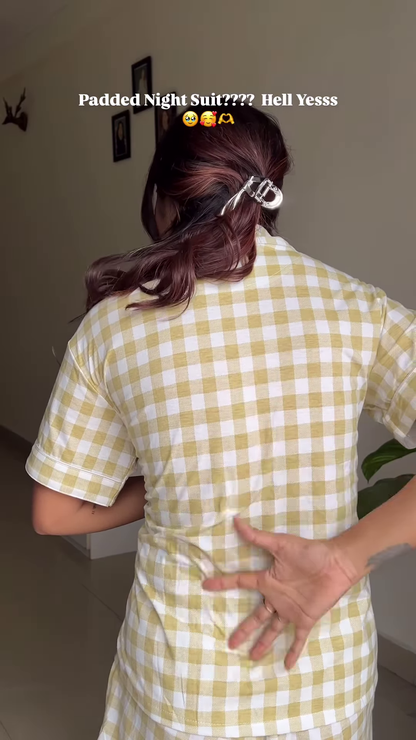 Padded Cotton Night Suit – Yellow Gingham Co-Ord Set for Ultimate Comfort & Style