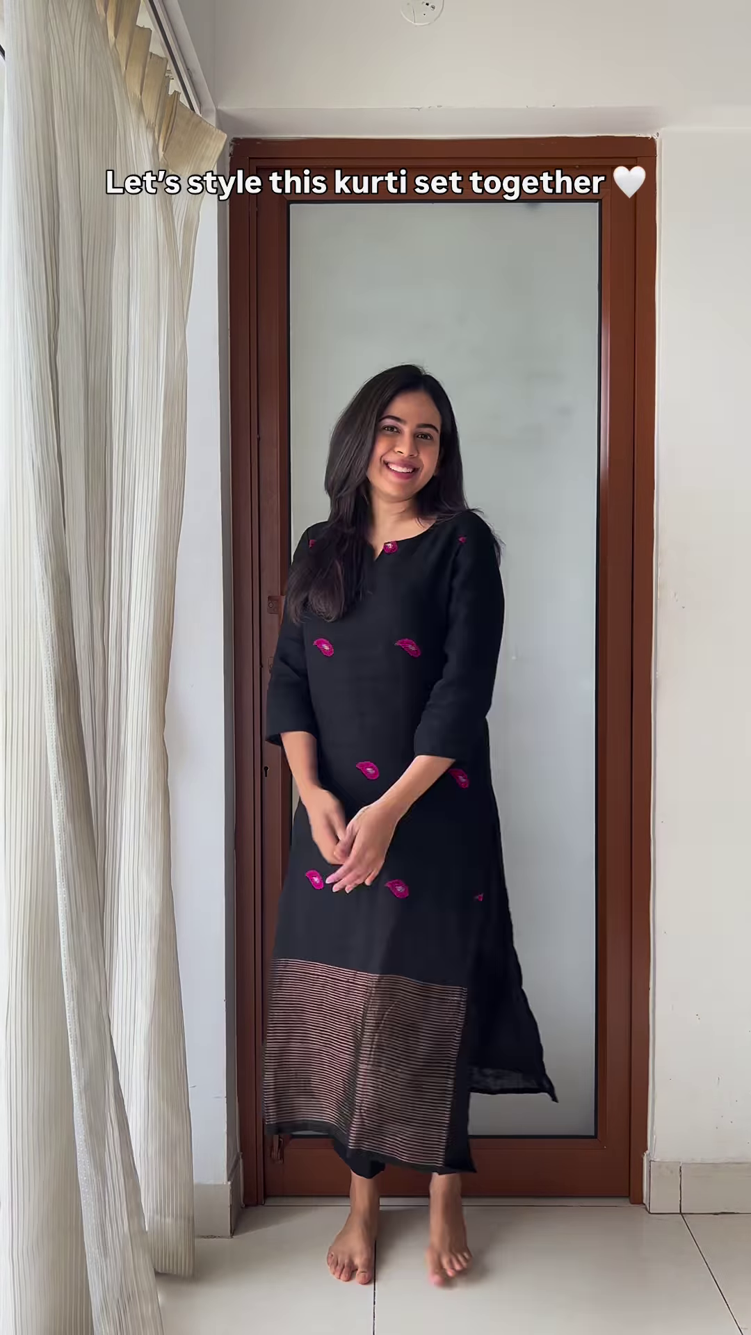 Elegant Black Kurti Set with Vibrant Pink Embroidery – Stylish Women’s Ethnic Wear