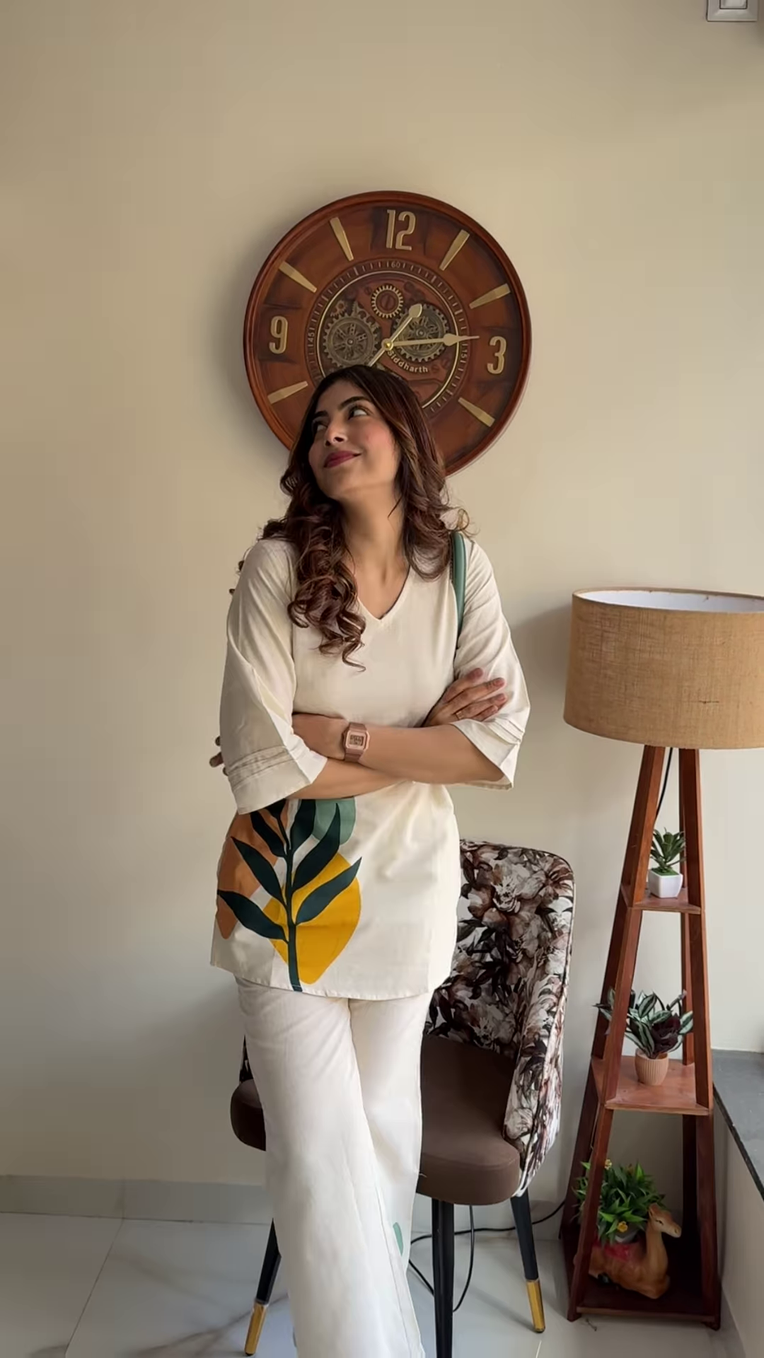 Elegant Navy Blue Floral Print Co-ord Set – Stylish Women’s Top and Trousers Outfit