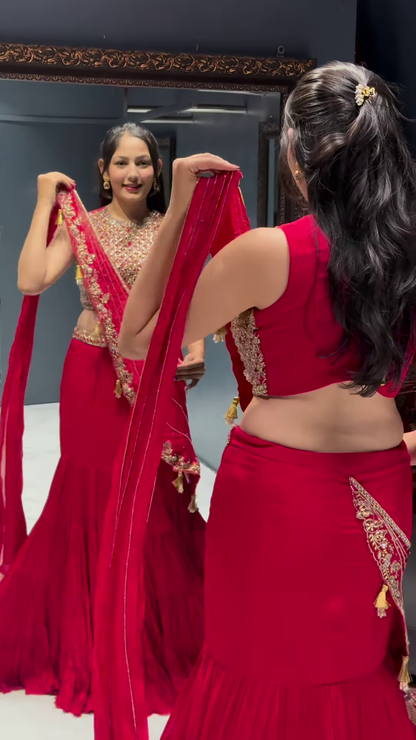 Women’s Regal Red Embroidered Lehenga Choli with Dupatta – Festive & Bridal Ethnic Wear