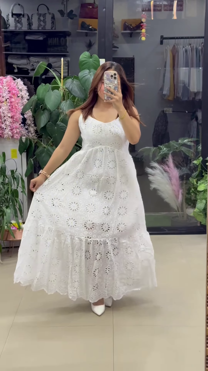 Women’s White Floral Cut-Out Maxi Dress – Ethereal Boutique-Style Occasion Wear