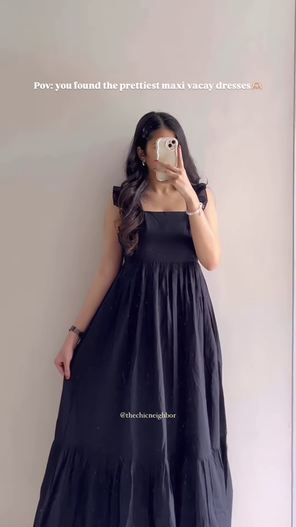 Women’s Sleeveless Blue-Beige Floral Print Maxi Dress – Lightweight Vacation-Ready Fashion