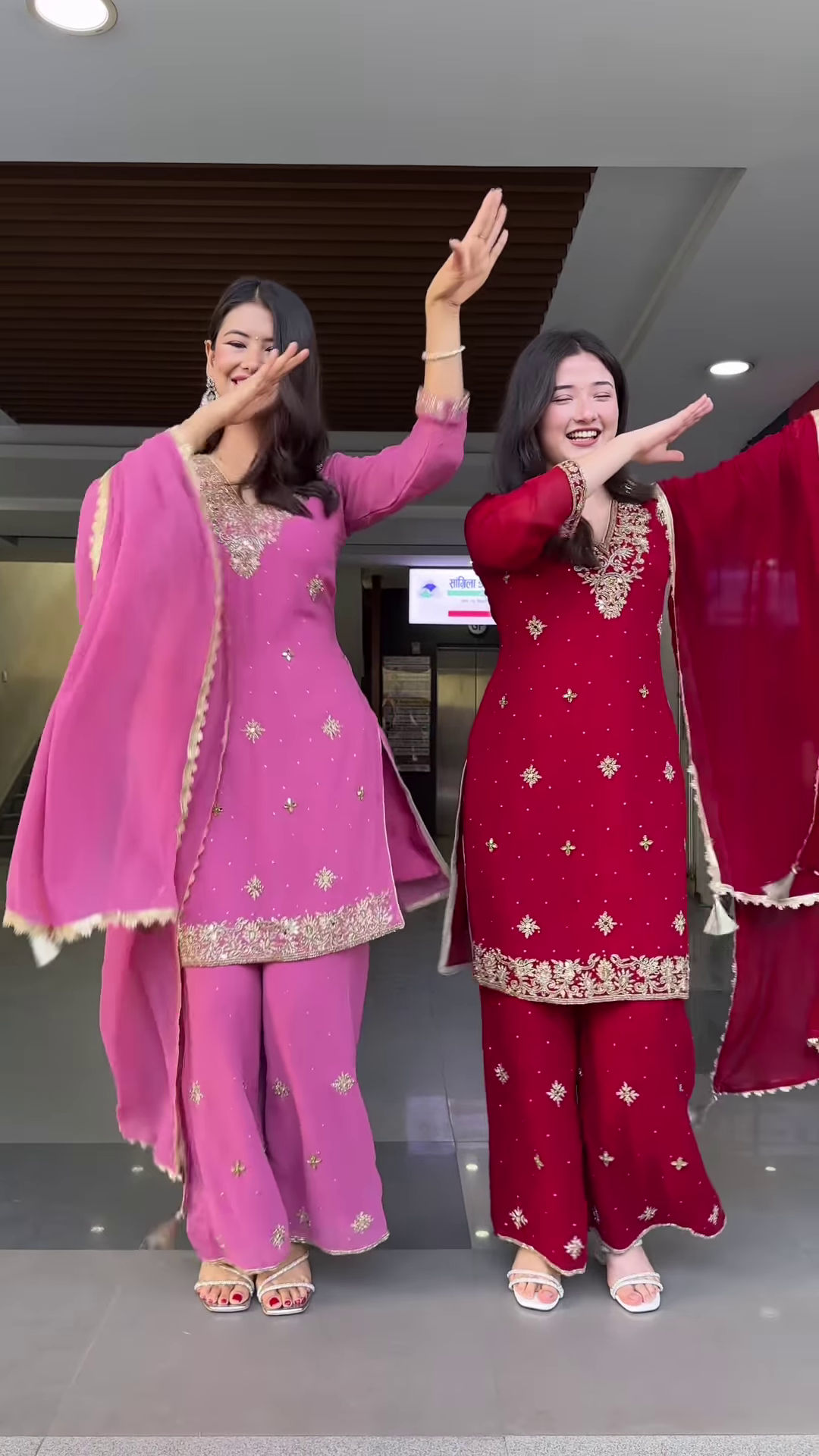 Couple’s Coordinated Embroidered Kurta Set – Pink & Red Traditional Ethnicwear with Dupattas