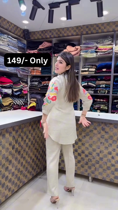 Light Beige Embroidered Kurta with Multicolor Threadwork – Festive Ethnicwear for Retail Displays