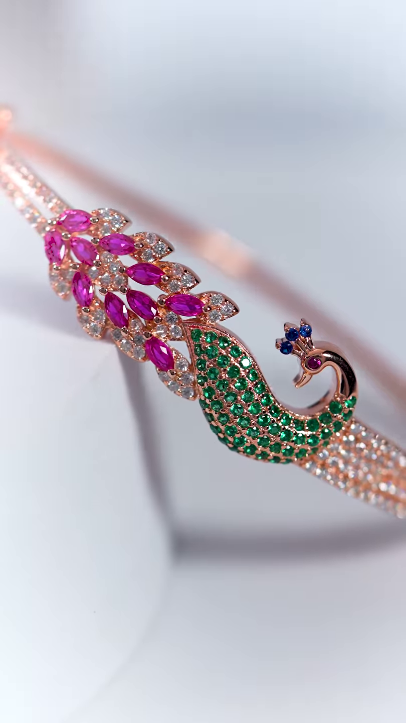 Women’s Peacock Design Stone-Studded Bracelets