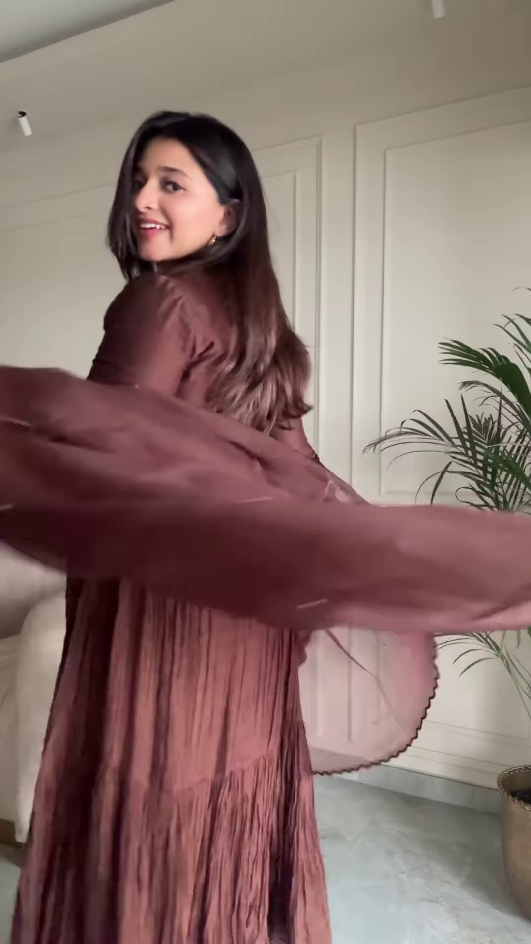 Women’s Brown Floral Embroidered Maxi Dress with Pleated Skirt – Elegant Indo-Western Casualwear