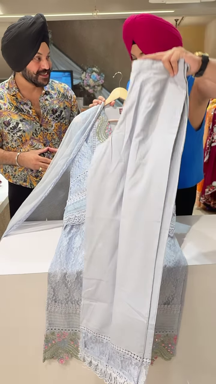 Women’s Light Blue Lace Kurti with Pink Floral Embroidery & Tassel Details – Ethnicwear Set with Sheer Dupatta