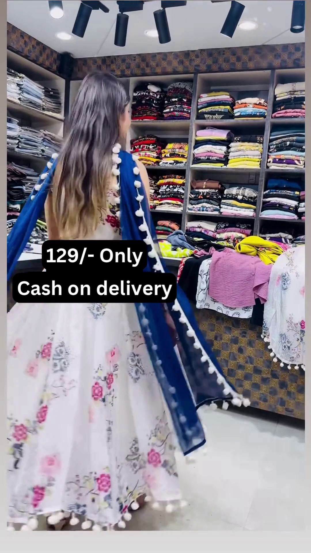 Women’s White Floral Printed Dress with Blue Sash & Pom-Pom Accents – Boutique Ethnicwear Styled with Beige Heels