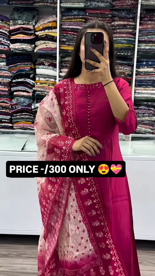 Elegant Magenta Kurti Set with Printed Dupatta